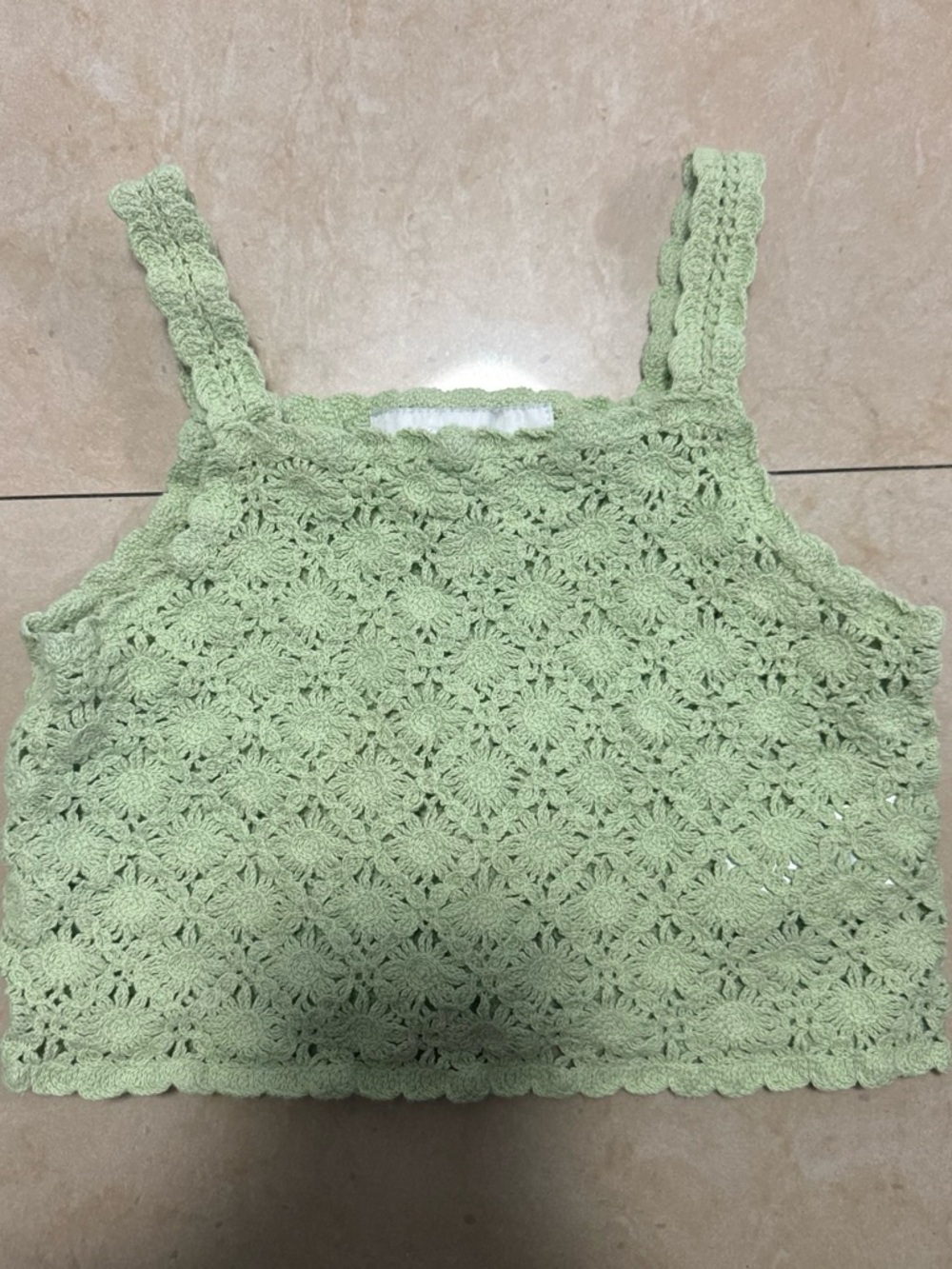 Zara Mint Crochet Square-Neck Crop Top
